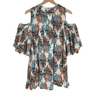 UMGEE Tunic Dress Cold Shoulder Keyhole V Neck Prairie Boho Festival Size Small
